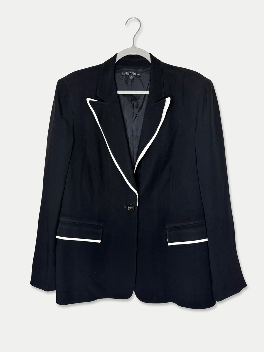 Lafayette 148 Size 16 Black White Contrast Trim Tuxedo Blazer Jacket